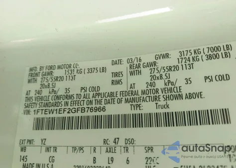 2016 Ford F-150 Xl from USA, damaged, VIN 1FTEW1EF2GFB76966